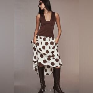 Anthropologie Brown Silky Plunge Neck Tank